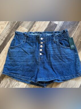 wild fable Blue Paperbag Waist Denim Shorts with Front Buttons 1x